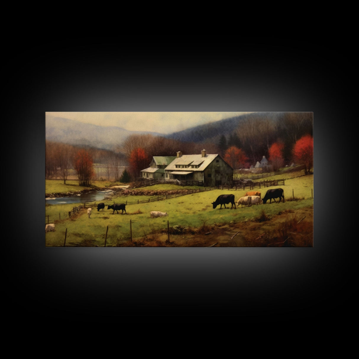 Farm Wall Decor, Country Wall Decor, Farm Animals Wall Decor, Fall Wall Art, Panoramic Wall Decor, Canvas Print, Wall Art, Framed Canvas Art