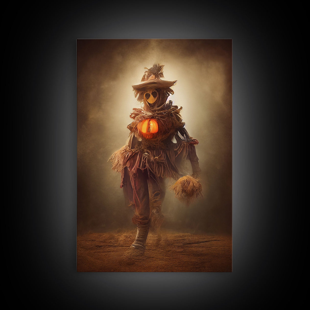 Spooky scarecrow canvas print, full moon, Halloween art, scary art