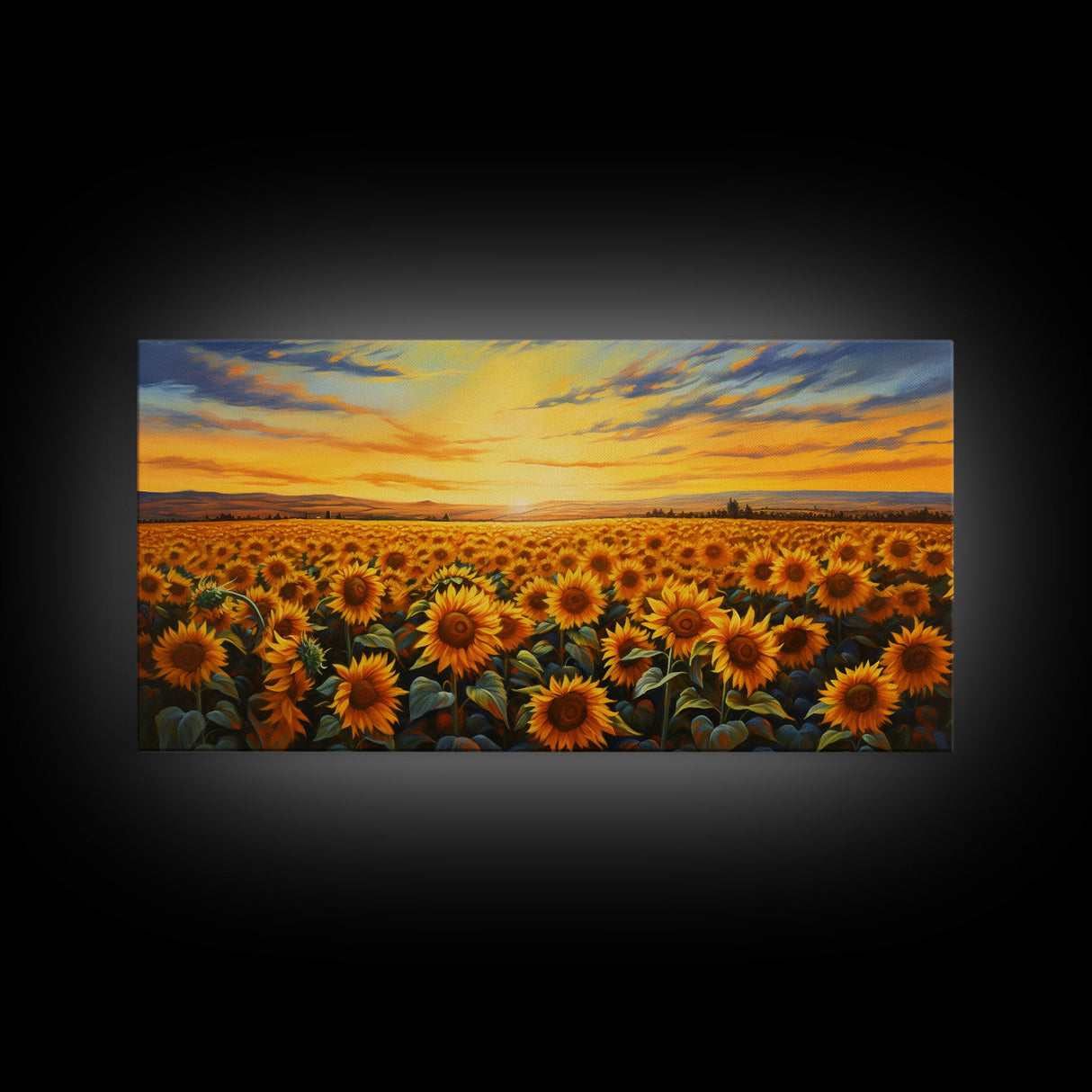 Sunflowers Wall Art, Sunset Wall Art, Yellow Flower Art, Field Of Flowers, Panoramic Art, Wall Art, Canvas Art, Landscape Art, Country Decor