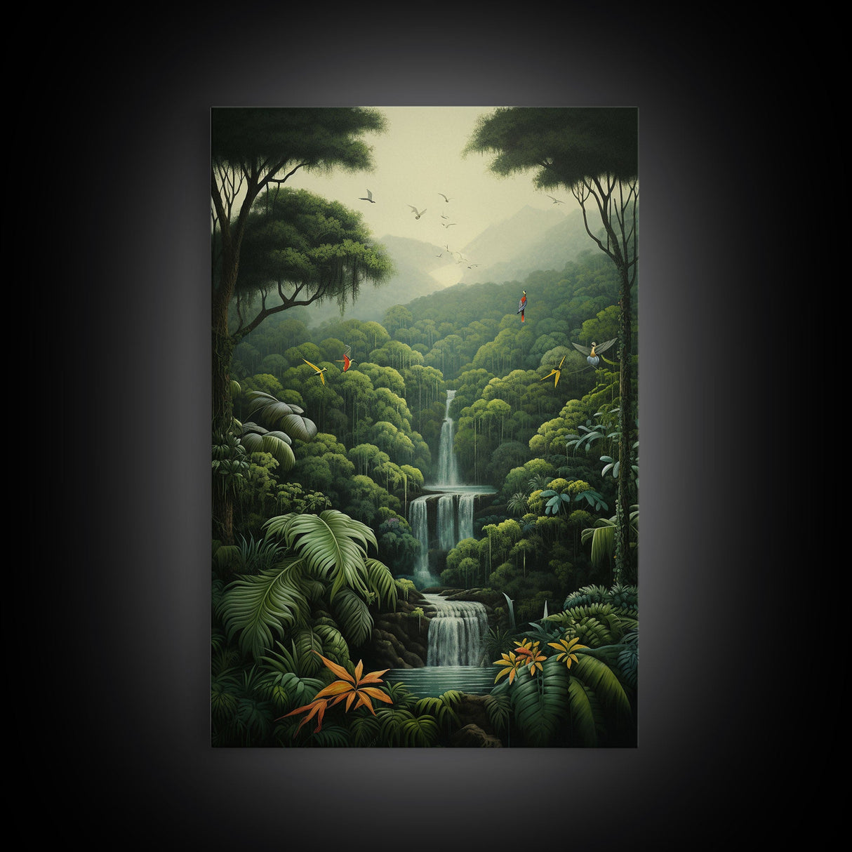 Jungle Wall Art, Waterfalls Art, Nature Wall Art, Trees Art Print, Canvas Print, Wall Art, Vertical Art, Lake House Wall Art, Indie Room Art