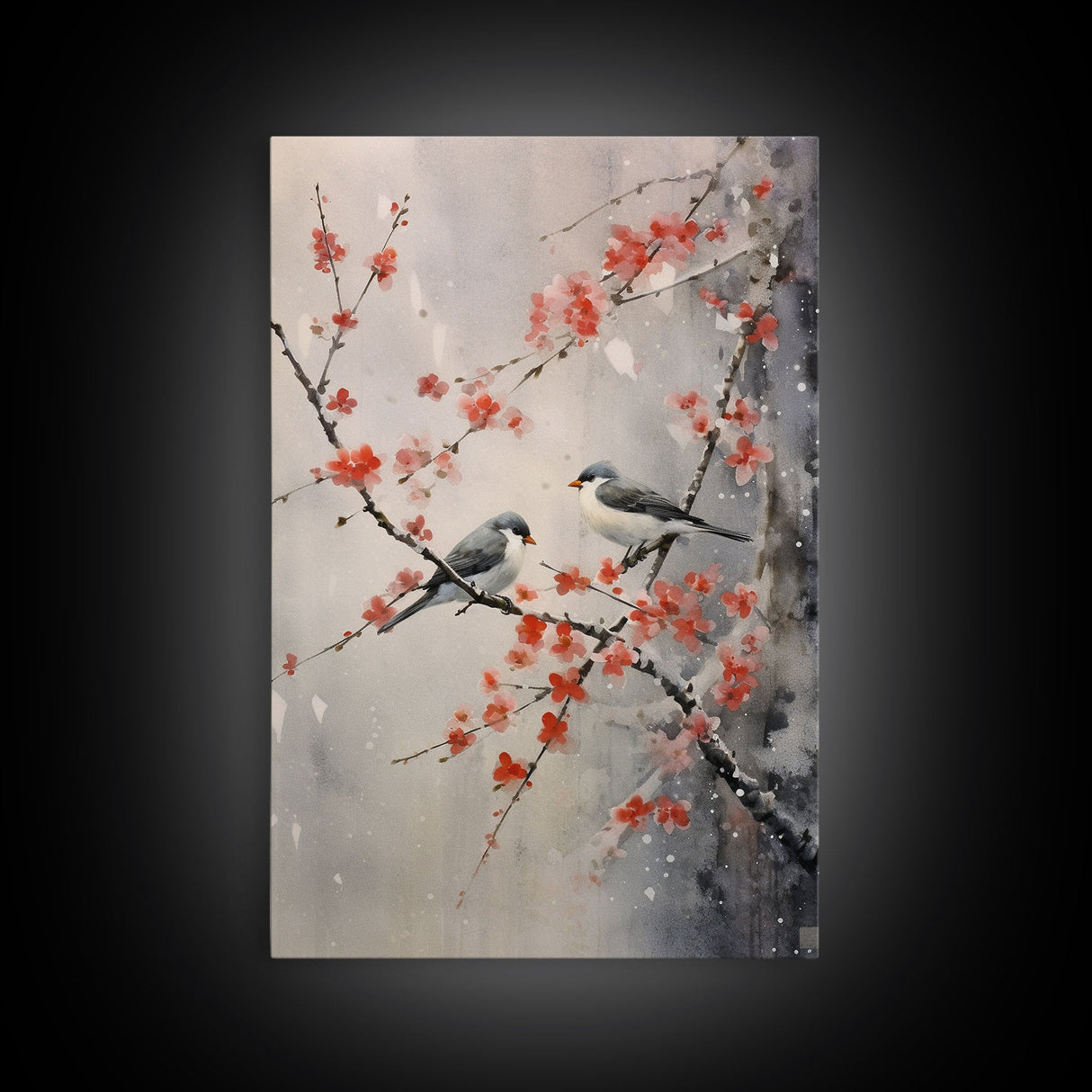 Cherry Blossom Tree, Japanese Wall Print, Bird Wall Art, Asian Art, Canvas Print, Wall Art, Vertical Print, Country Home Decor, Office Art