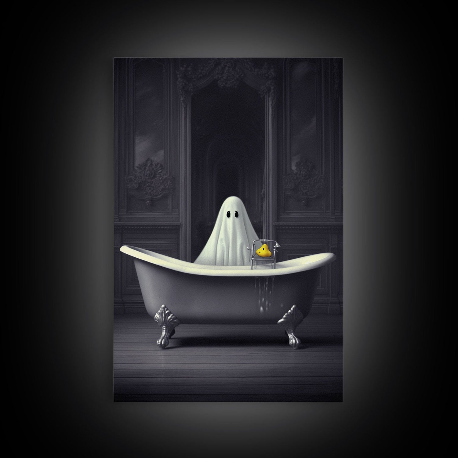 Ghost Bathroom Canvas, Dark Romantic Ghost Standing in Bathroom Creepy,  Ghost in the Bath tub Wall Art Halloween Canvas, Funny Halloween