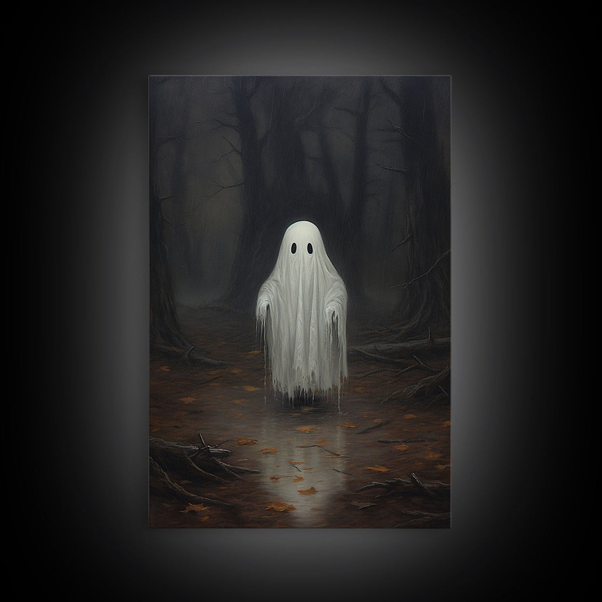 Cute Lil Boo, Ghost Print, Halloween Canvas Art, Framed Canvas Print, Funny Halloween Decor, Ghost Art, Victorian Goth Art