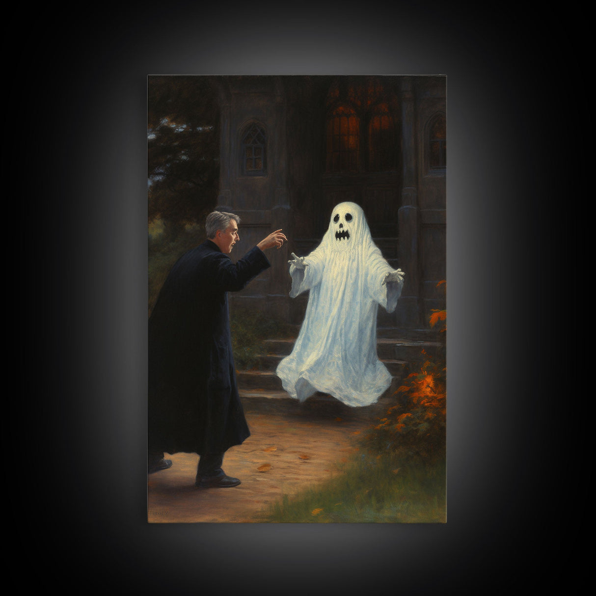 The Scared Ghost, Macabre Halloween Decor, Halloween Poster / Canvas Print, Framed Wall Art, Dark Academia Goth Art