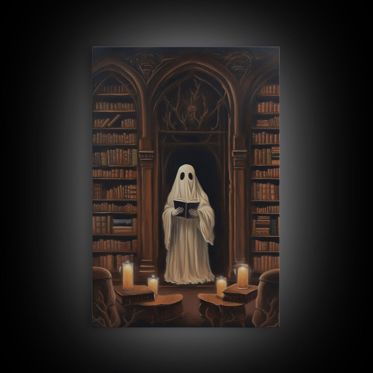 Spooky Fine Art Print, Halloween Ghost Art, Fall Artwork, Fall Decor, The Ghost Of The Library