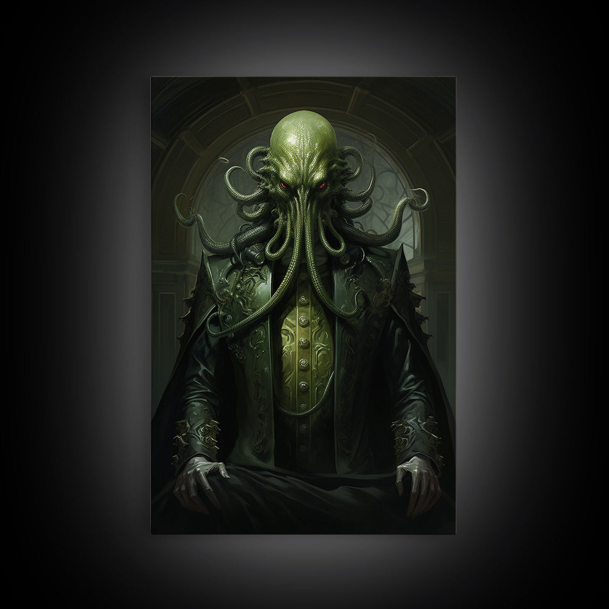 The Demon Cthulhu, Gothic Art, Framed Canvas Print, Halloween Decor, The Gentleman Cthulhu, Goth Art, Demonic Halloween Decor