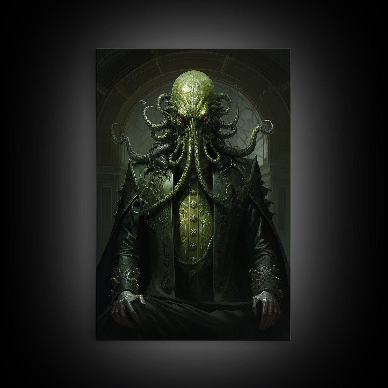 The Demon Cthulhu, Gothic Art, Framed Canvas Print, Halloween Decor, The Gentleman Cthulhu, Goth Art, Demonic Halloween Decor
