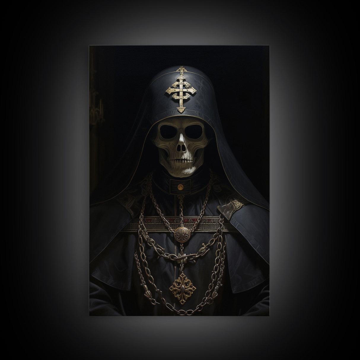 The Preacher, Gothic Skeleton Priest, Spooky Halloween Wall Art, Canvas Print, Framed Halloween Canvas Print, Dark Academia, Goth Art