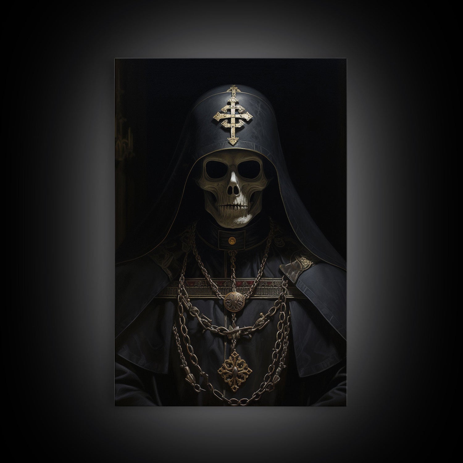 The Preacher, Gothic Skeleton Priest, Spooky Halloween Wall Art, Canvas Print, Framed Halloween Canvas Print, Dark Academia, Goth Art