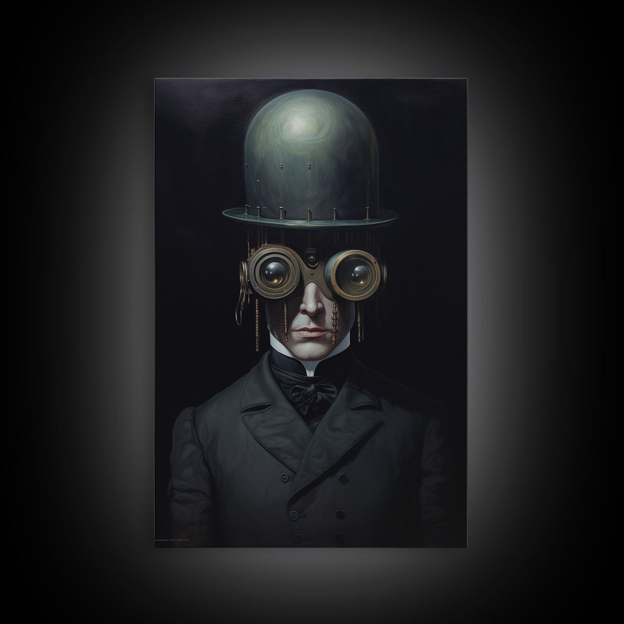 Portrait of a Victorian Steampunk Cyborg, Framed Canvas Print or Canvas, Cool Halloween Decor, Gothic Art