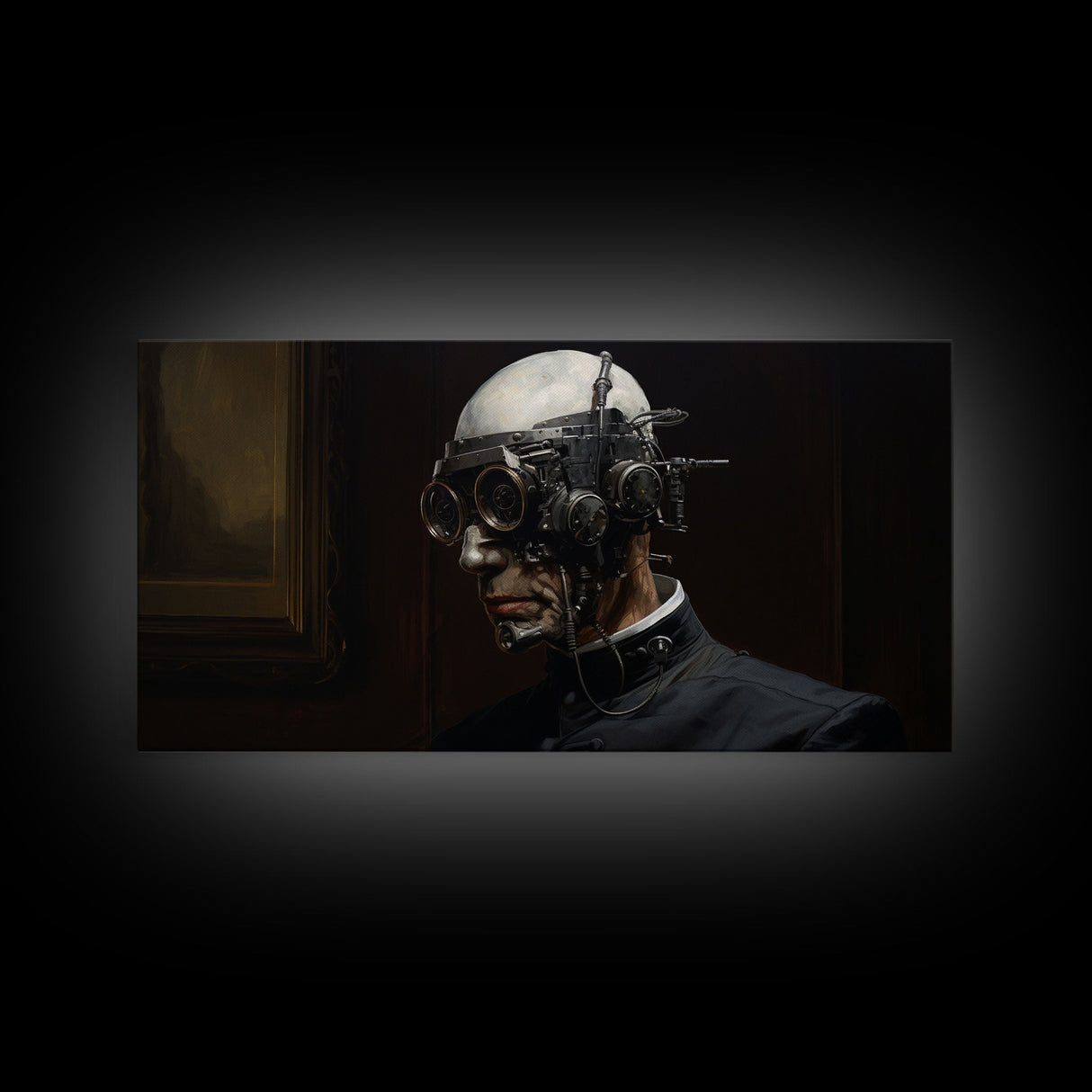 Victorian Steampunk Cyborg, Framed Canvas Print, Horror Prints, Halloween Wall Art, Halloween Themed Decor