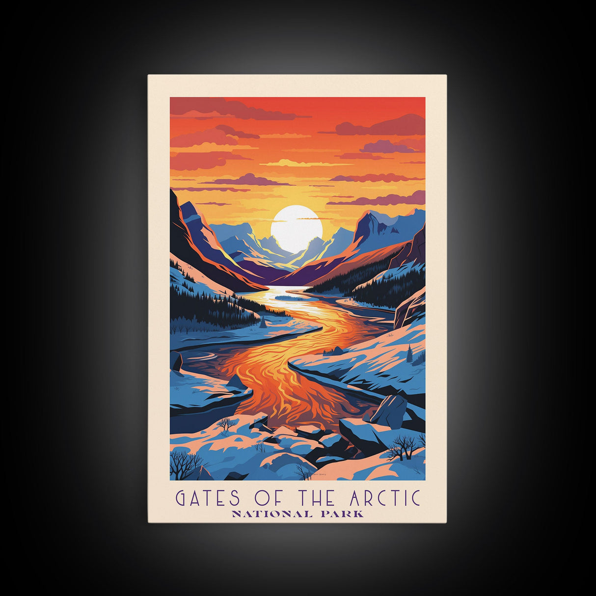 Gates Of The Arctic National Park Travel Art, National Park Print, Minimalist Travel Art, Midcentury Modern Style Landscape Painting