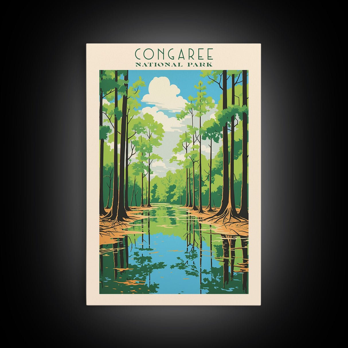 Congaree National Park South Carolina Travel Art, National Park Print, Minimalist Travel Art, Midcentury Modern Style Landscape Painting