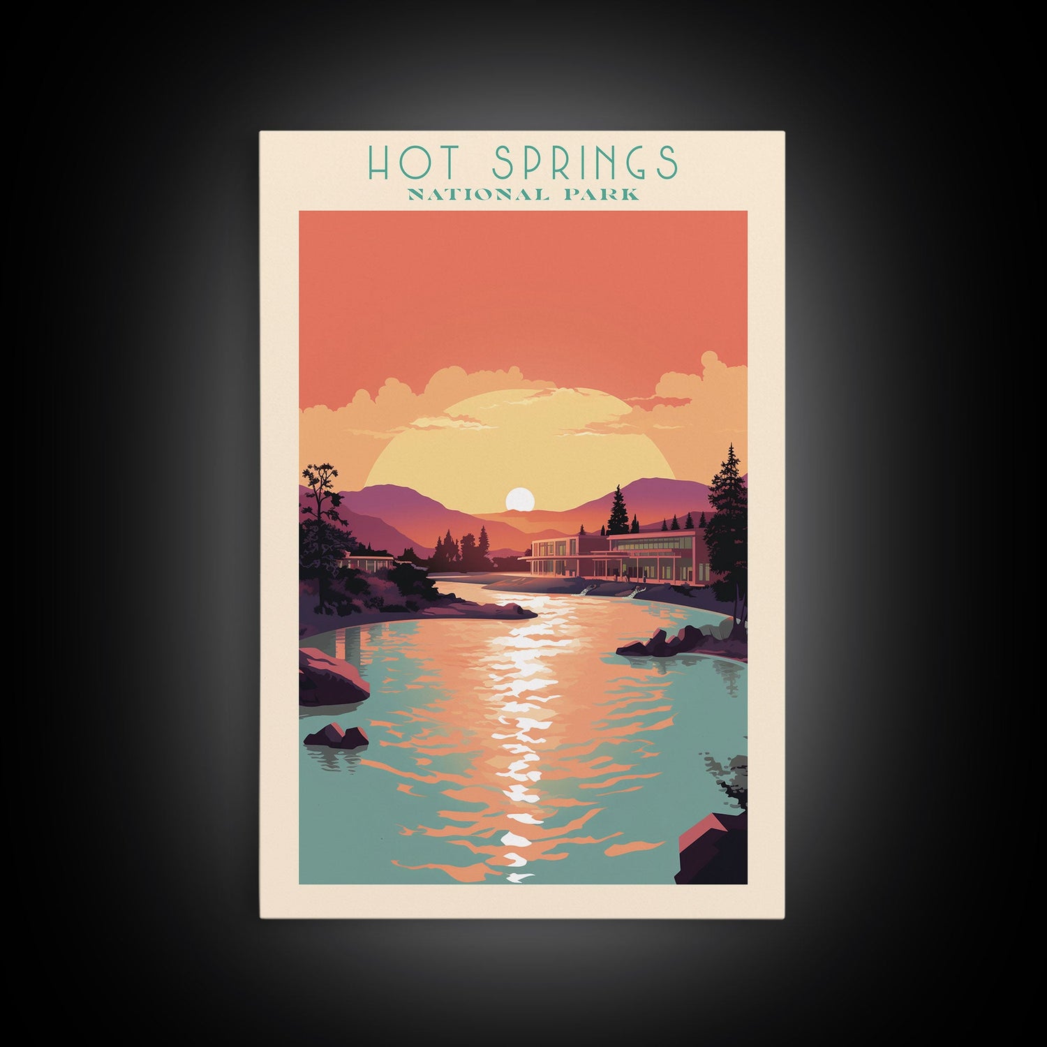 Hot Springs National Park Travel Poster Art, Canvas Print Wall Art, Arkansas Travel Art, Midcentury Modern Travel Decor, Wall Art