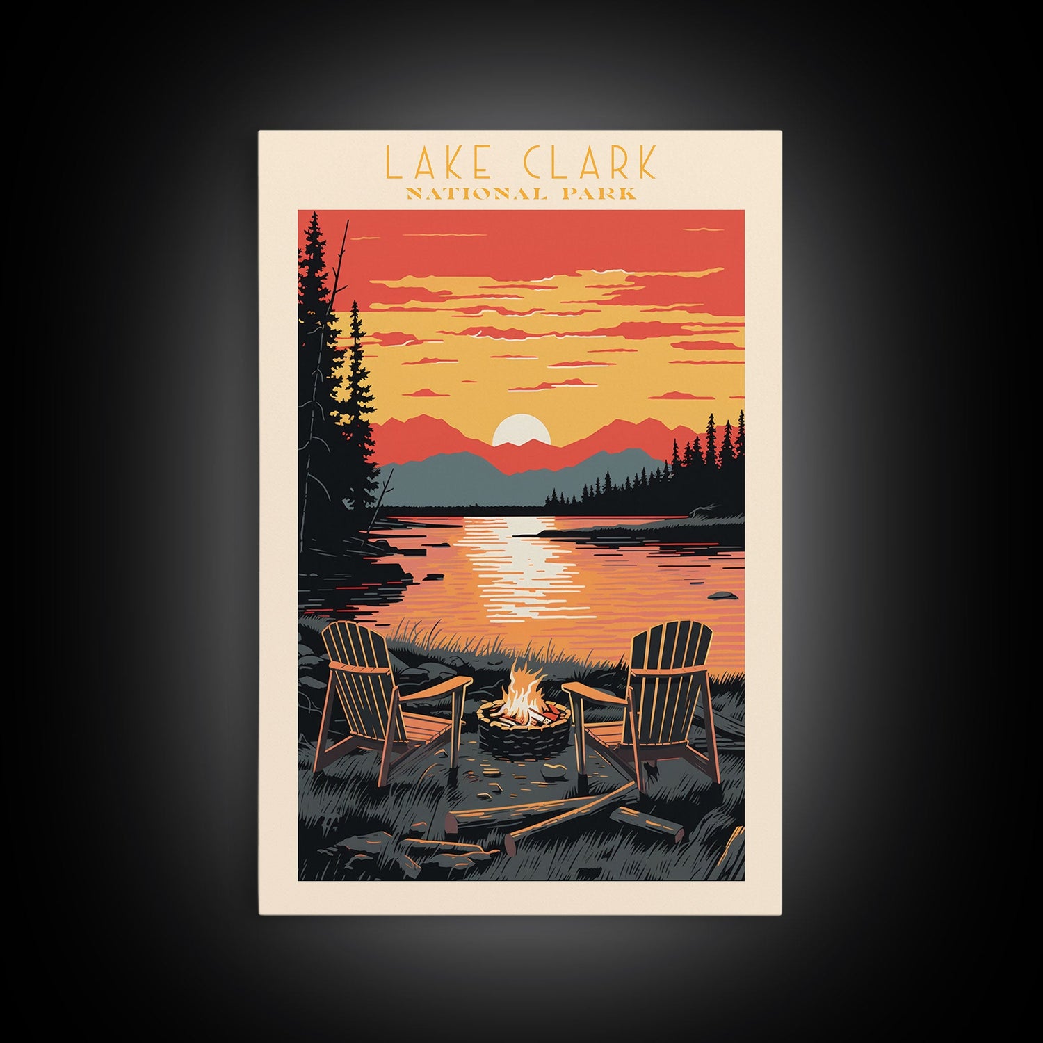 Lake Clark National Park, Alaska Travel Art, National Park Print, Minimalist Travel Art, Midcentury Modern Retro Style Landscape