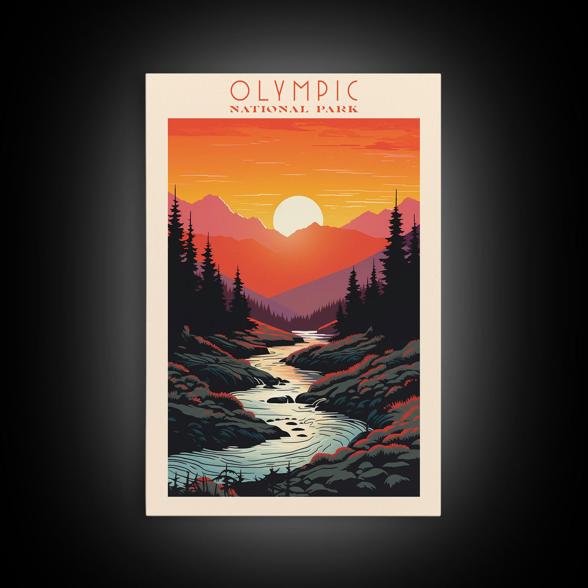 Olympic National Park Washington Travel Art, National Park Print, Minimalist Travel Art, Midcentury Modern Style Landscape Painting