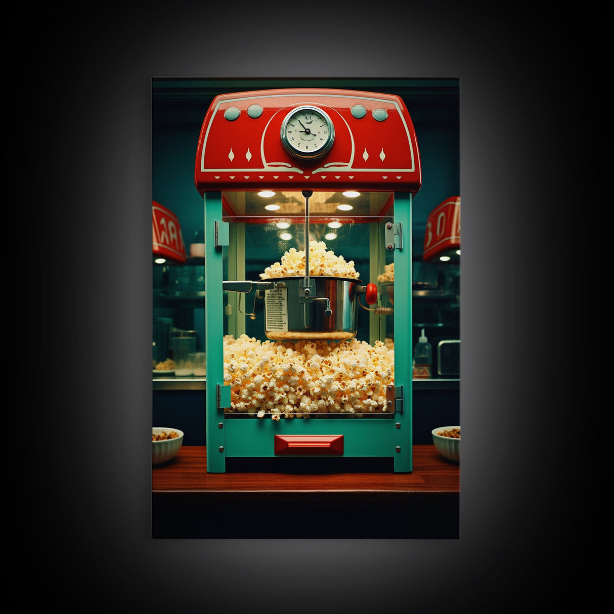 Popcorn Machine, Game Room Wall Art, Movie Wall Art, Canvas Print, Wall Hanging, Portrait Art, New Homeowner Gift, Dining Room Prints