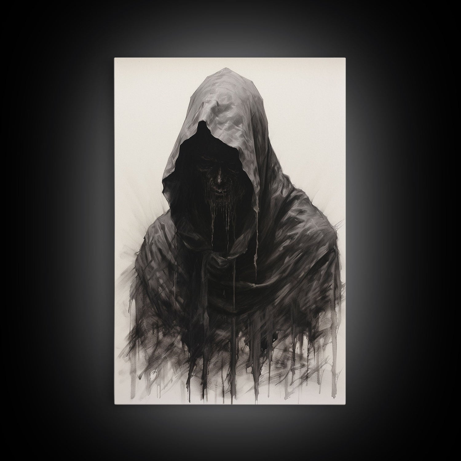 Spooky Halloween Art - Portrait Of The Grim Reaper - Framed Canvas Print - Halloween Decor - Halloween Clearance