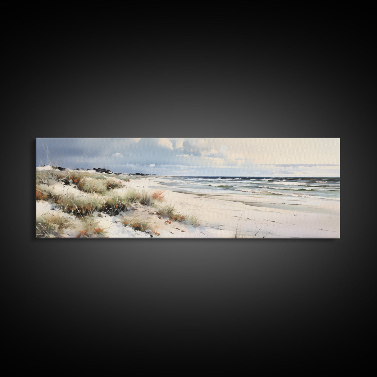 Panoramic Ocean Beach canvas prints Sea landscape Nautical photo Coastal Framed Art Sea wave canvas Extra large wall art Ready to hang