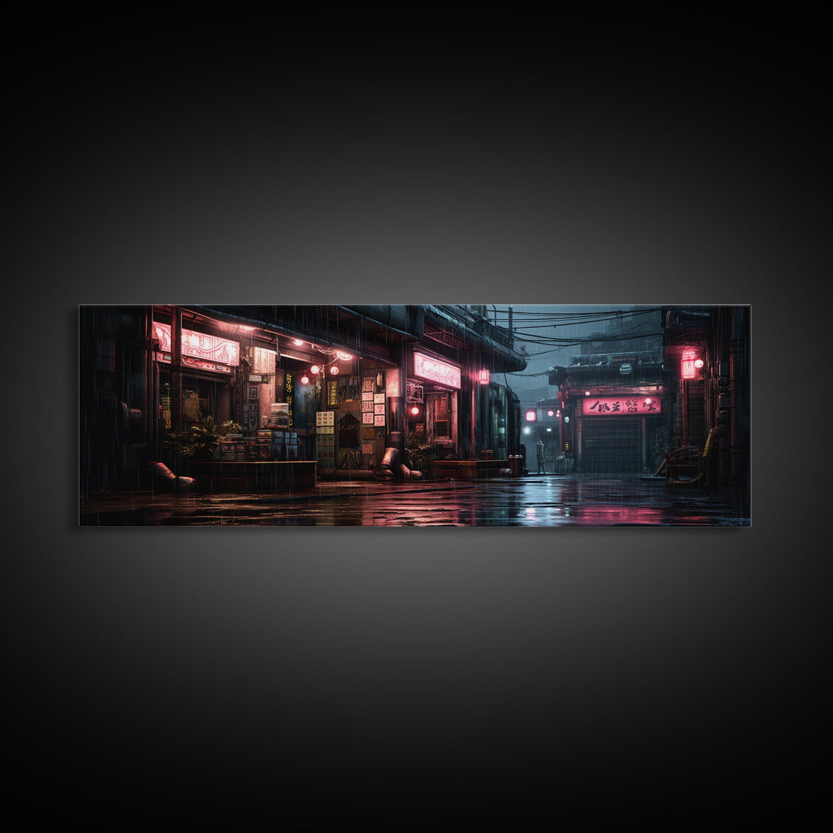 Panoramic Tokyo Streets Wall Art, Framed Canvas Print, Retro Style Japanese Painting, Winter Decor, Panoramic Art, office décor, room décor