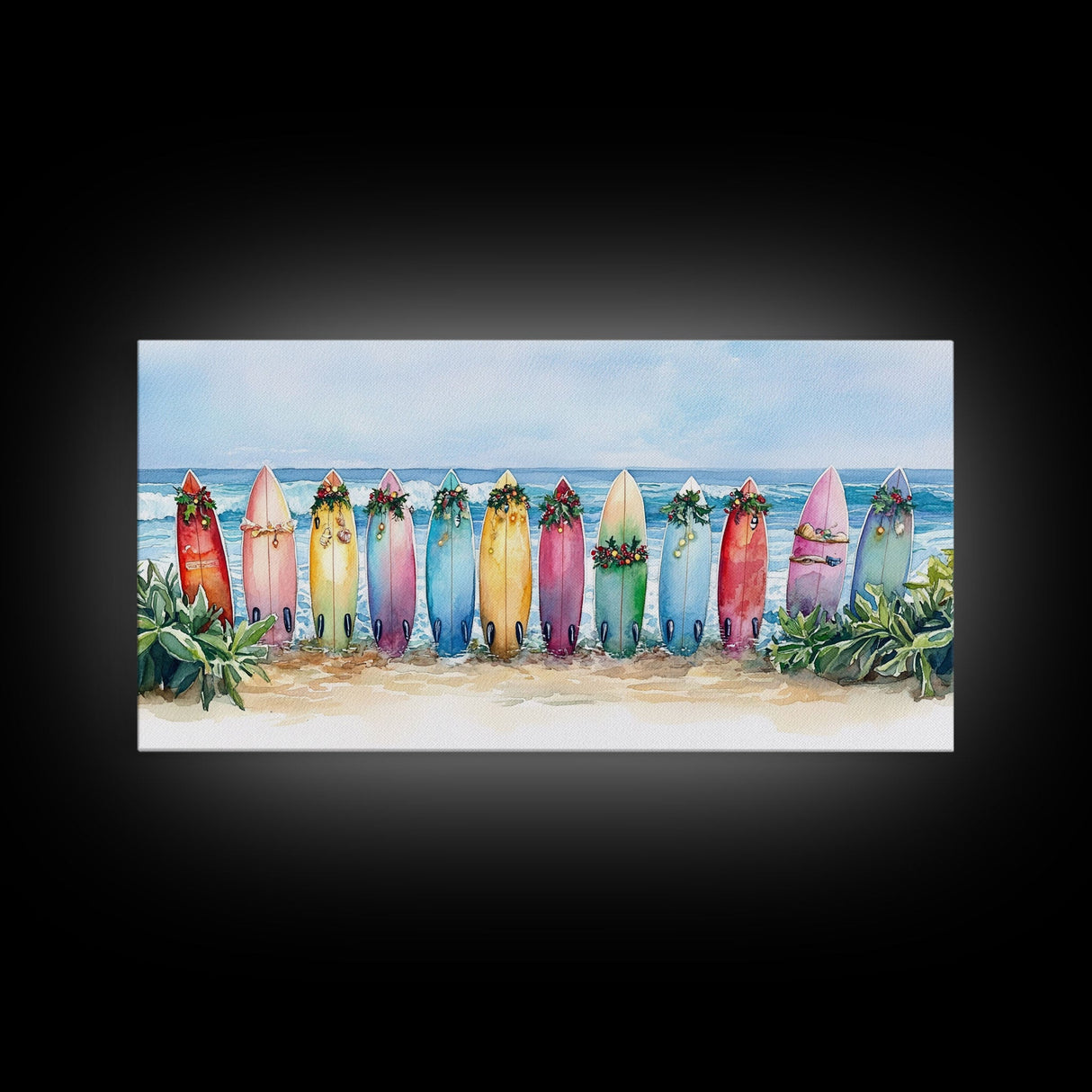 Tropical Christmas decor, beach Christmas decor, Christmas beach art, canvas print, Christmas wall art, beach Christmas