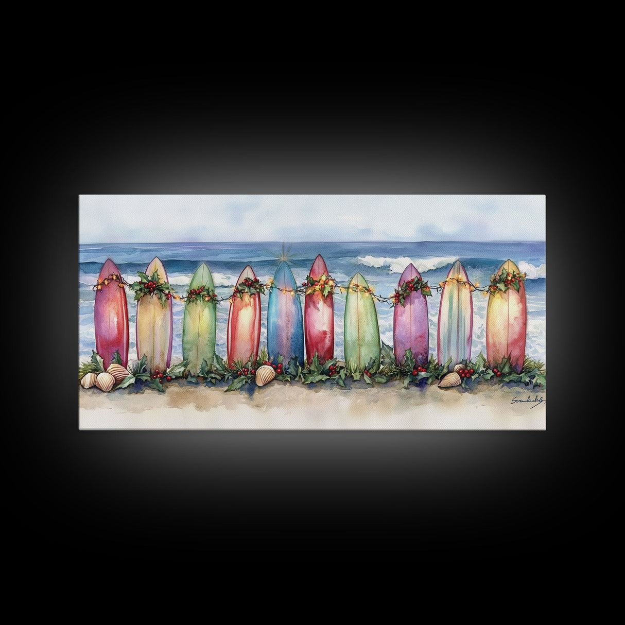 Christmas beach art, tropical Christmas decor, Christmas wall art, canvas print, beach Christmas decor, holiday wall art