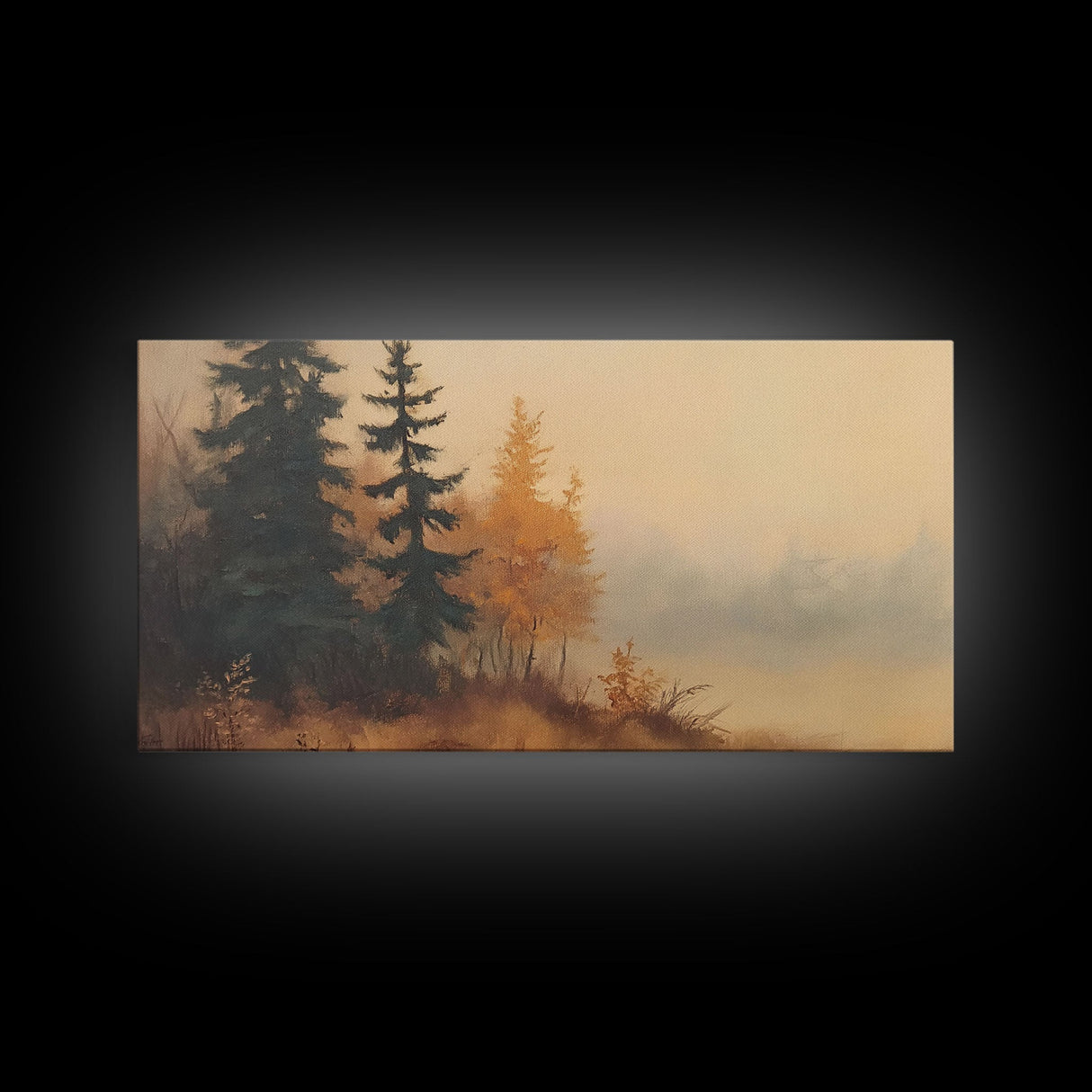Leaves In Autumn, Framed Canvas Print, Watercolor Landscape Painting, Fall Centerpiece Wall Art