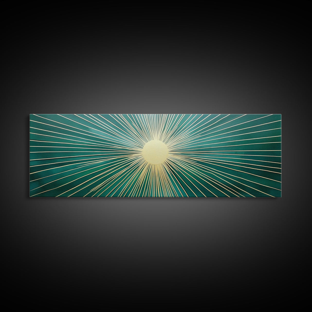 Boho Sunburst Canvas Print, Retro Vibes, Eclectic Wall Art, Large and Wide Horizontal Panoramic Framed Canvas, Minimalist Above Bed Decor
