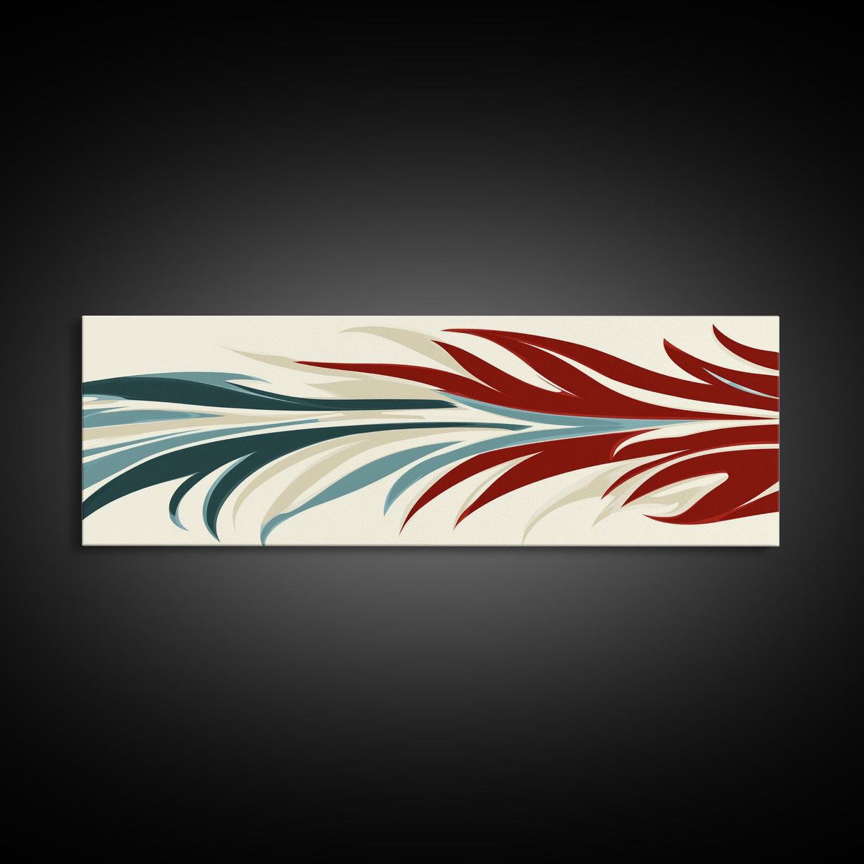 Feathers - Framed Art Deco Canvas Print - Wood Framed Art - Extra Wide Panoramic Art - Oversized Art For Large Space