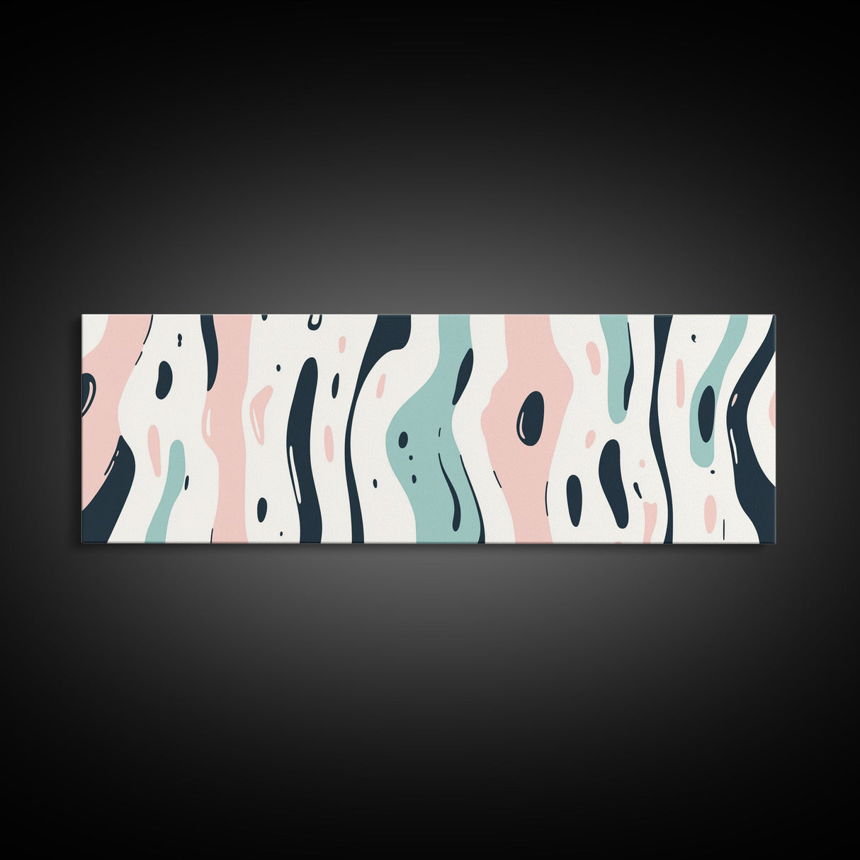 Retro Pink and Turquoise Animal Print Abstract Art, Framed Canvas Print, Wood Framed Extra Large Panoramic Art, 20x60 Art, 24x72 Art