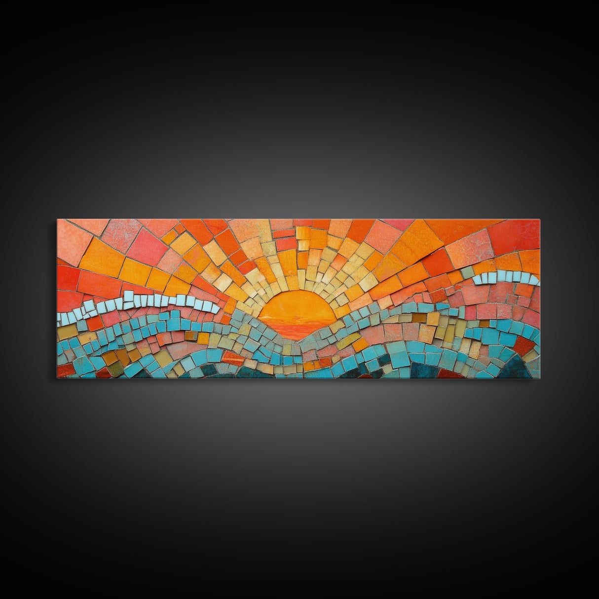 Sunset Mosaic Tiles Canvas Print - Retro Home Decor - MCM Style Wall Art - Above Sofa Canvas Art - Mosaic Artwork