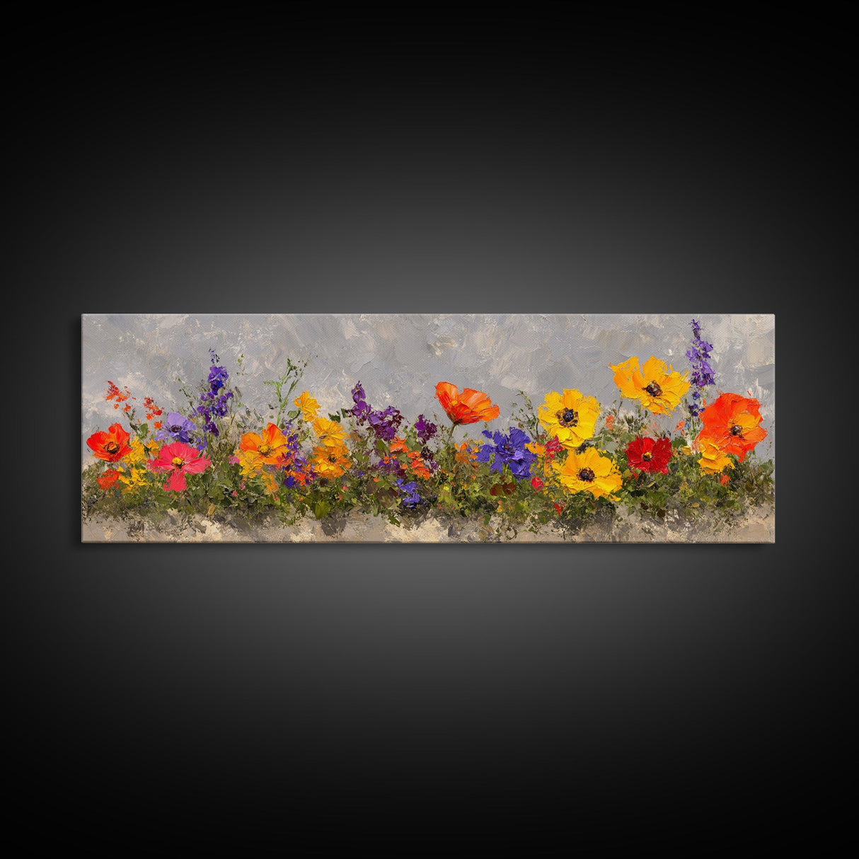 Rustic Wildflower Print, Wood Framed Canvas Art, Wild Flowers Oil Painting Print, Boho Style Minimalist Decor, Farmhouse Art