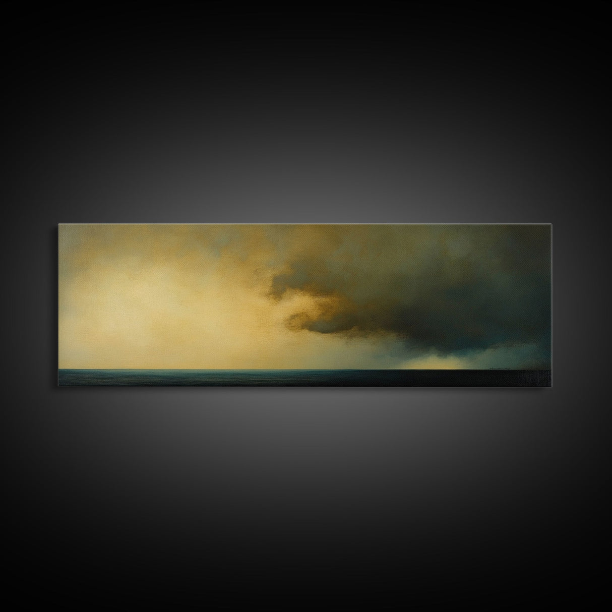 Storm On The Bay Framed Canvas Print, Dark and Moody Home Decor, Dark Art, Wood Framed Abstract Seascape Painting
