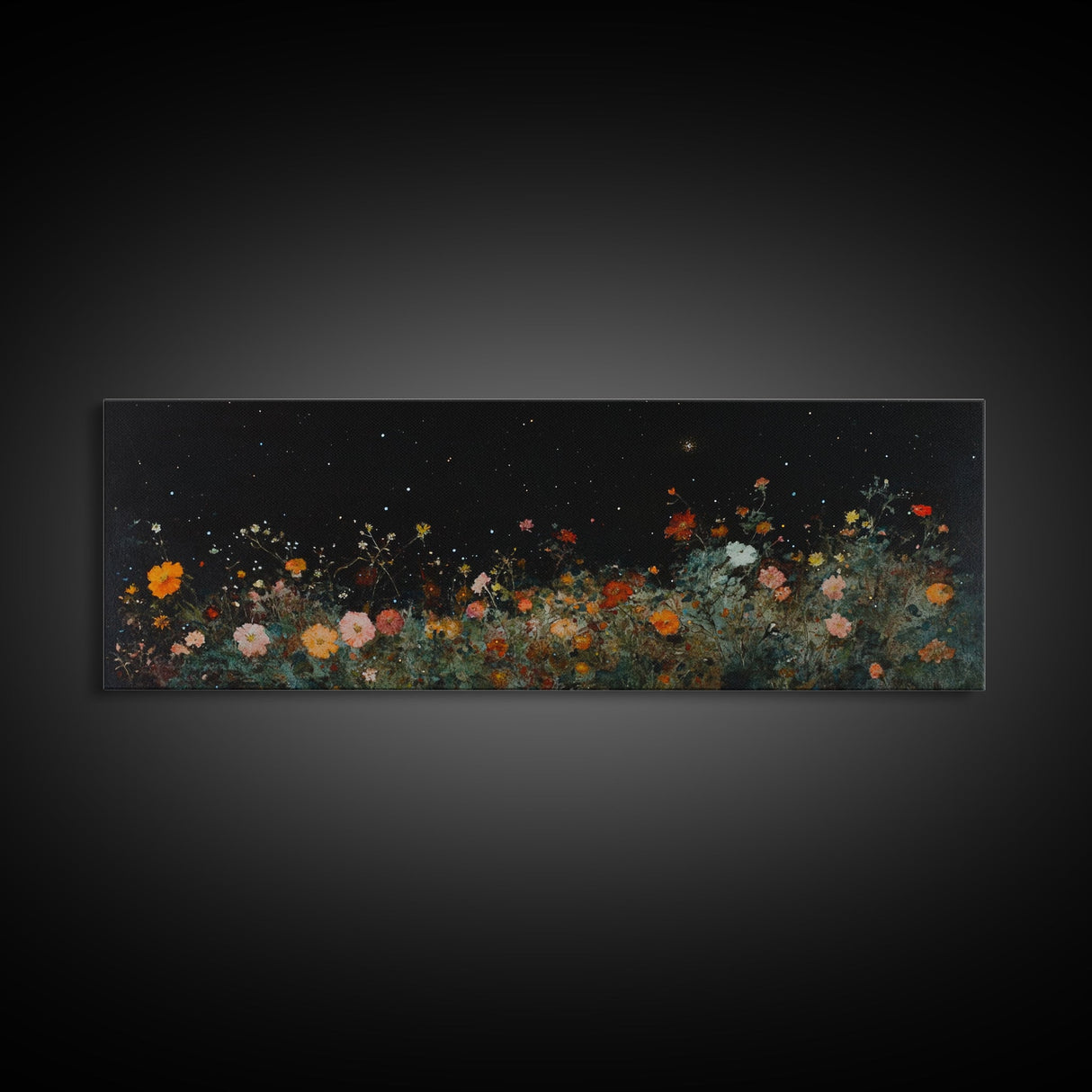 Field of Wildflowers Framed Wall Art Canvas Print, Vintage Botanical Landscape Art, Panoramic Print, Modern Farmhouse Art
