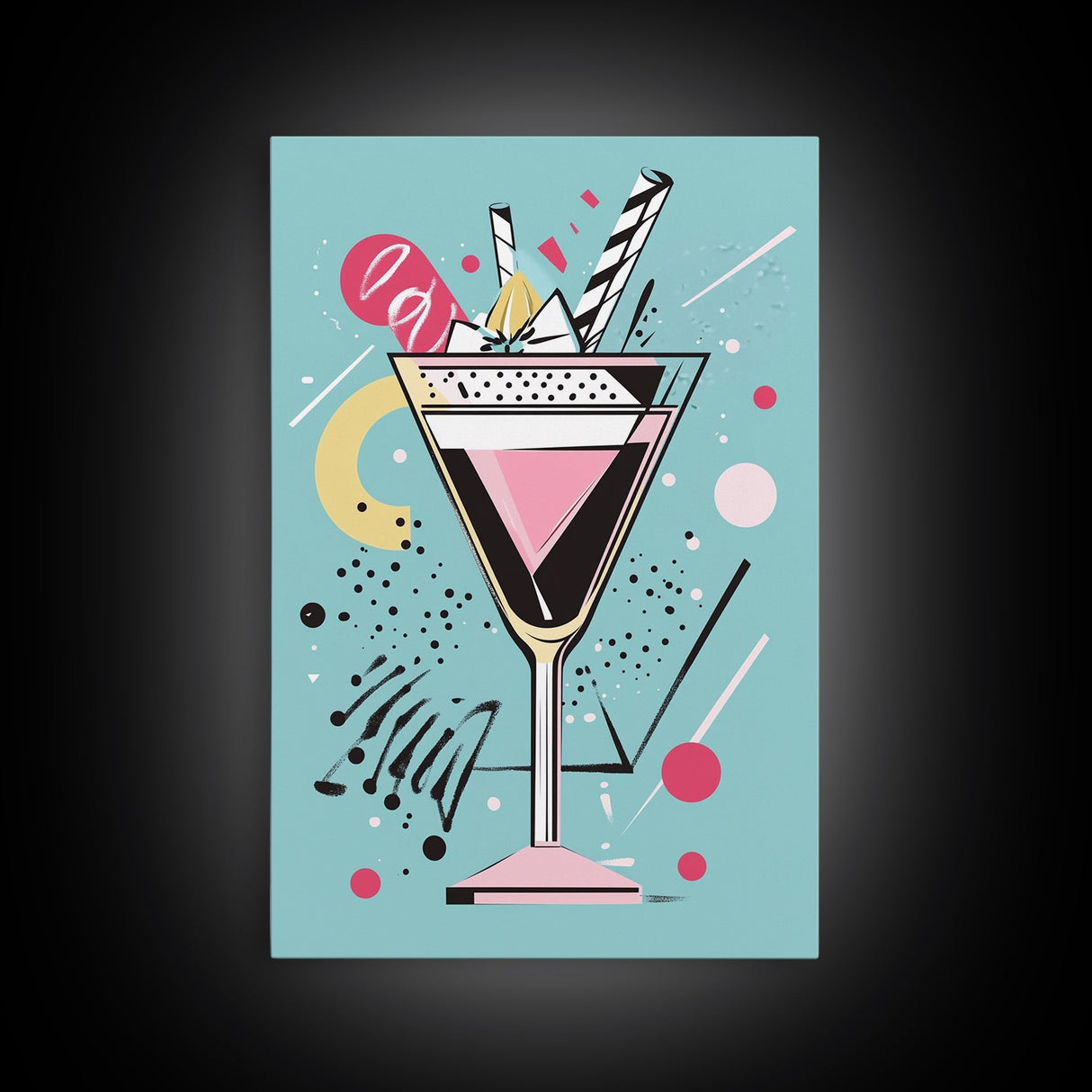 Preppy Martini Print, Framed Canvas Wall Art, Wedding Gift, Preppy Dorm Room Decor, Trendy Wall Art