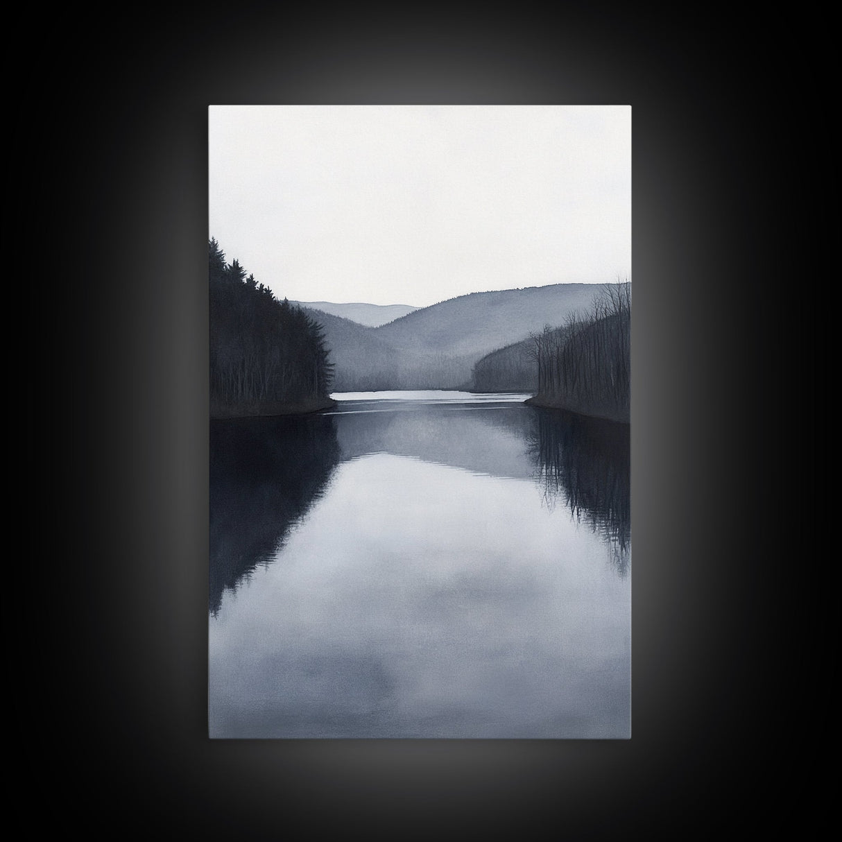 Moody Decor, Grey Scale Charcoal Sketch Print, Framed Canvas Print, Black and White Landscape Painting Print