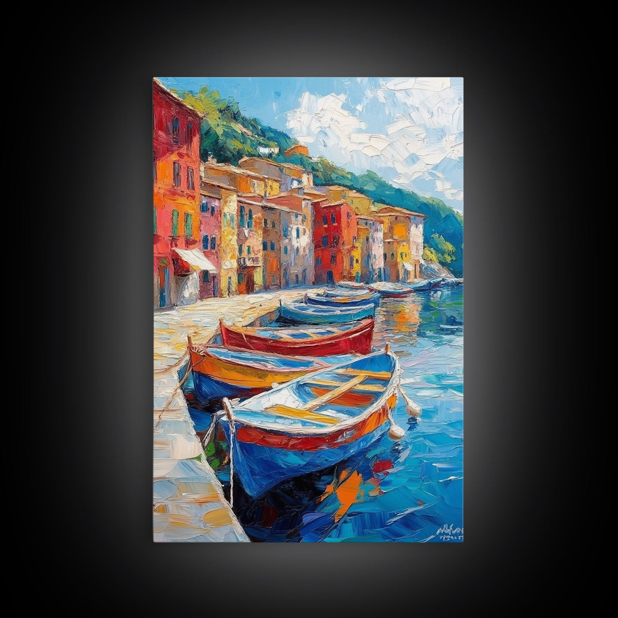 Gondolas at Sunset Framed Canvas Print - Boho Home Decor - Italy Painting - Italian Style Decor - Original Oil Painting Print