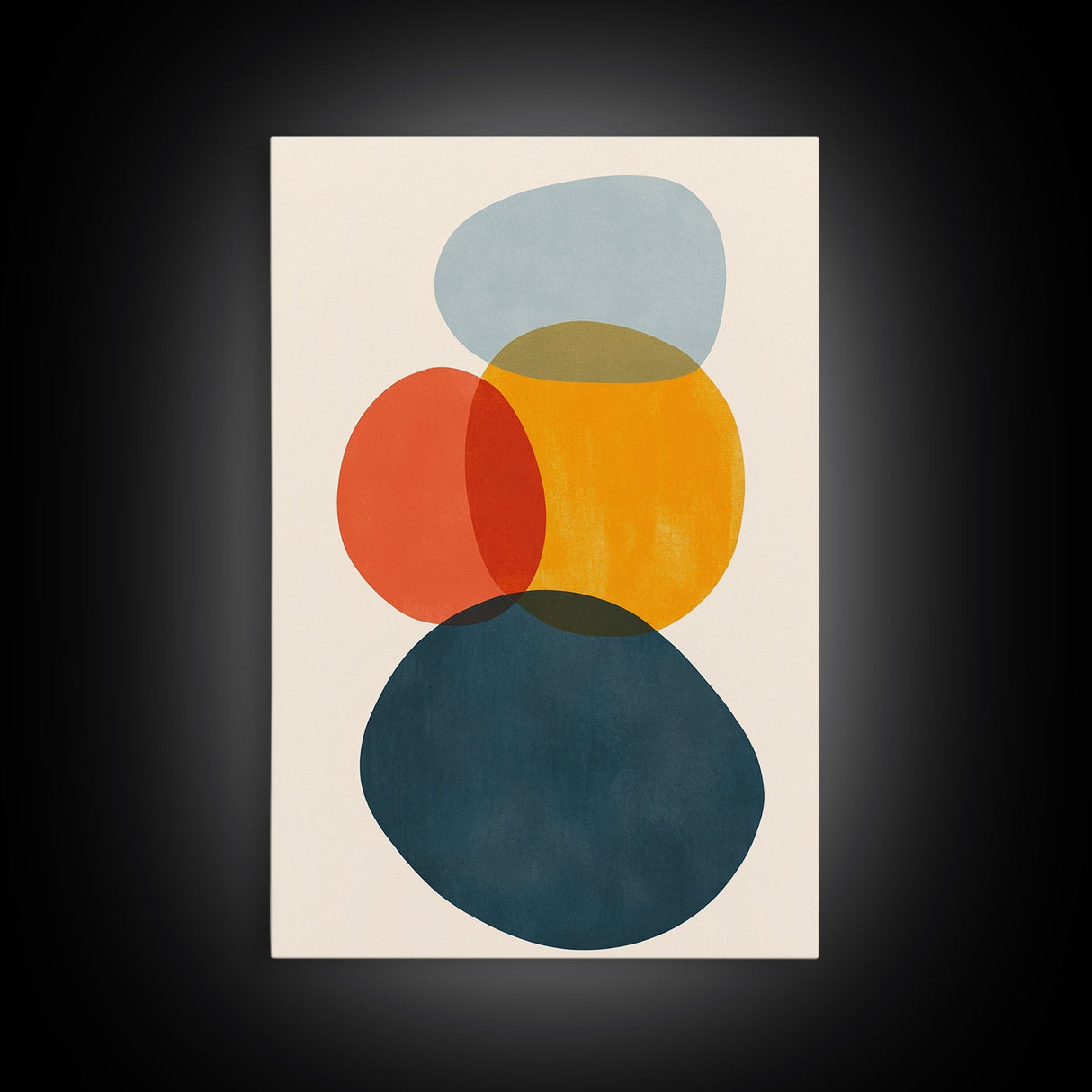 Mid Century Modern Abstract Wall Art Print, White Background Watercolor Spots On Canvas, Canvas Print, Modern Retro Living Room Art