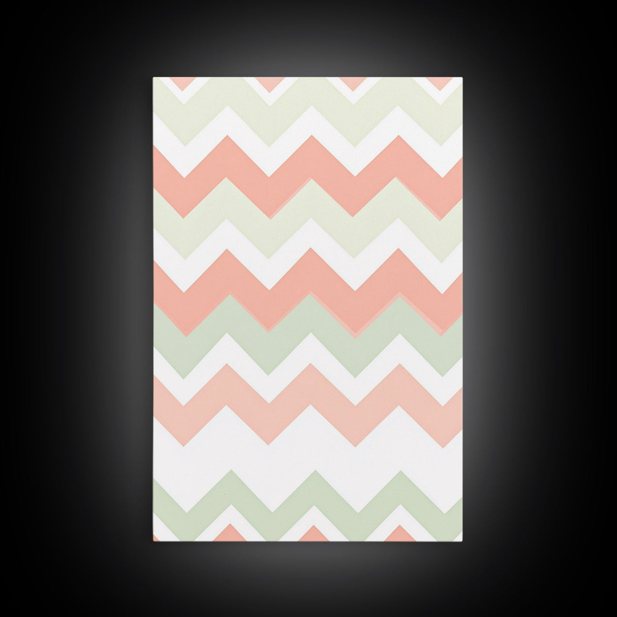 Pink and Mint Green Chevrons, MCM style Mid Century Modern Home Decor, Framed Canvas Print, Whimsical Wall Art