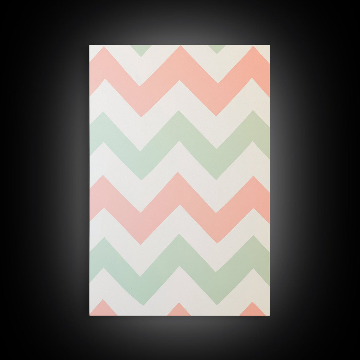 Mint Green and Pink Chevrons, MCM style Mid Century Modern Home Decor, Framed Canvas Print, Whimsical Wall Art