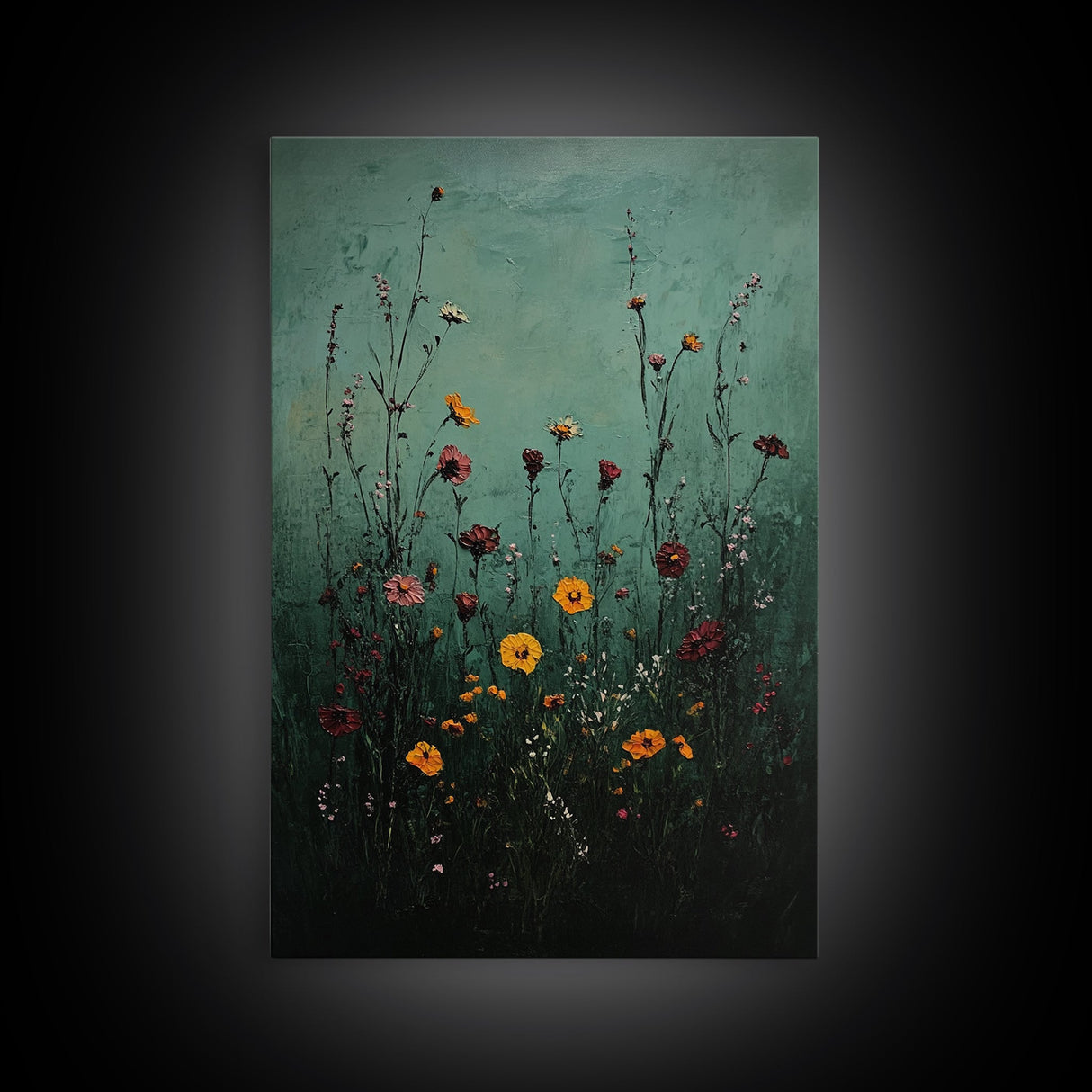 Moody Wild Flowers Print, Framed Canvas, Boho Decor, Wildflowers in a Rain Storm, Modern Farmhouse, Rustic Decor