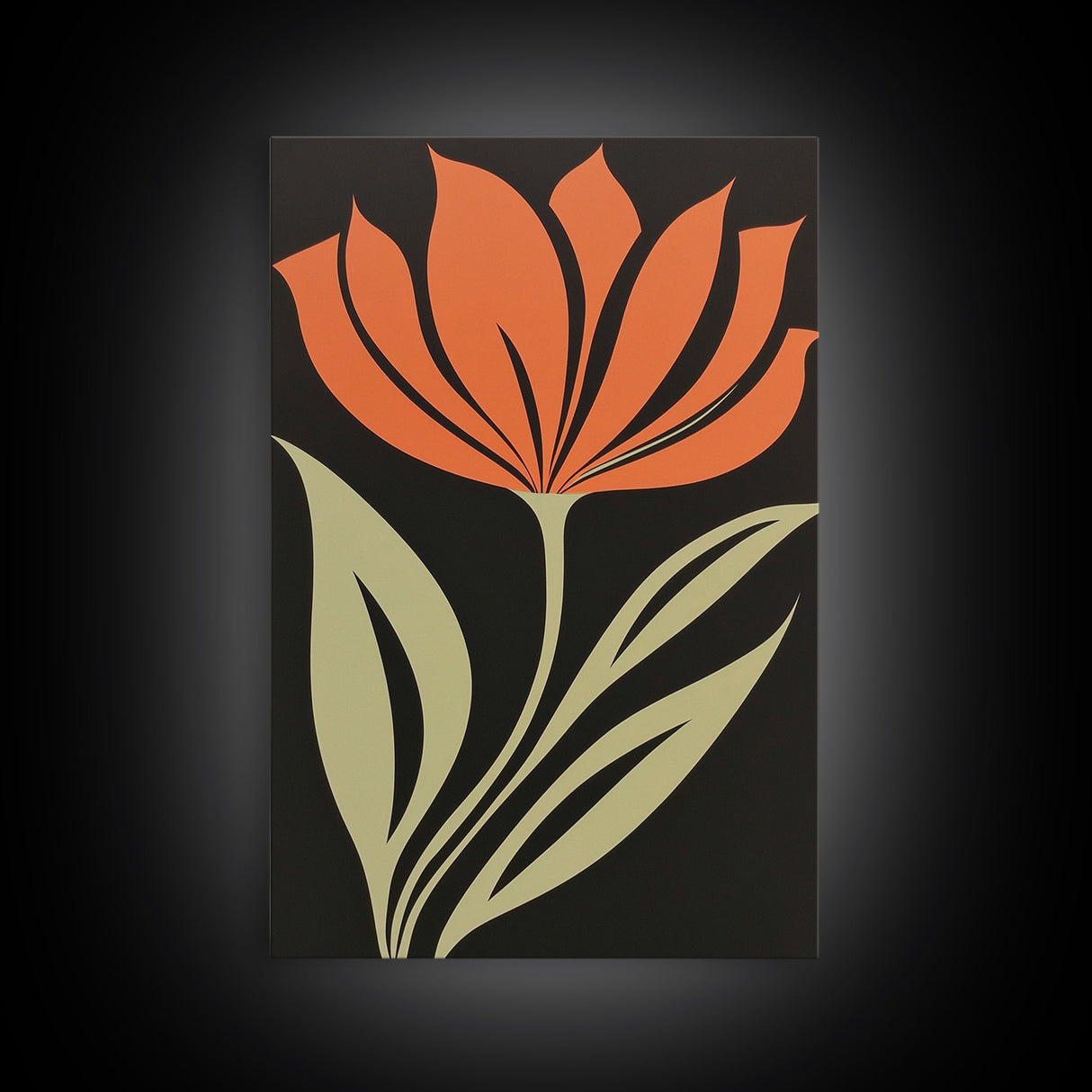 Wood Framed Canvas Print, Orange Wild Flower Botanical Print, Mid Century Modern Home Decor, Modern Farmhouse, Subdued Art