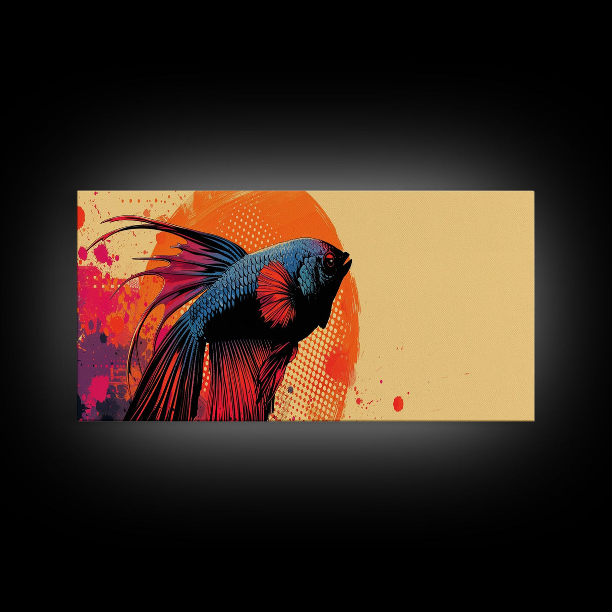 Retro 80s Style Painting of a Betta Fish, Framed Canvas Print, Home Decor Gift Artwork, Fish Painting, Fish Art