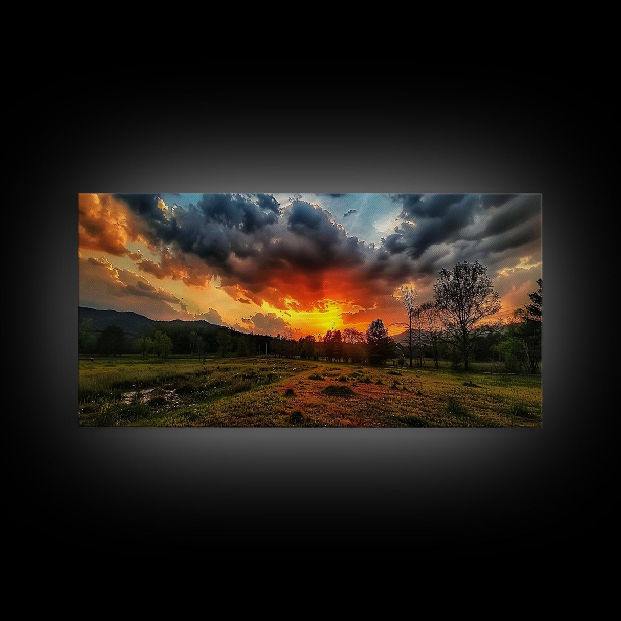 Sunset Over Texas Framed Canvas Print, Photography Style Wall Art, Beautiful Landscape Art