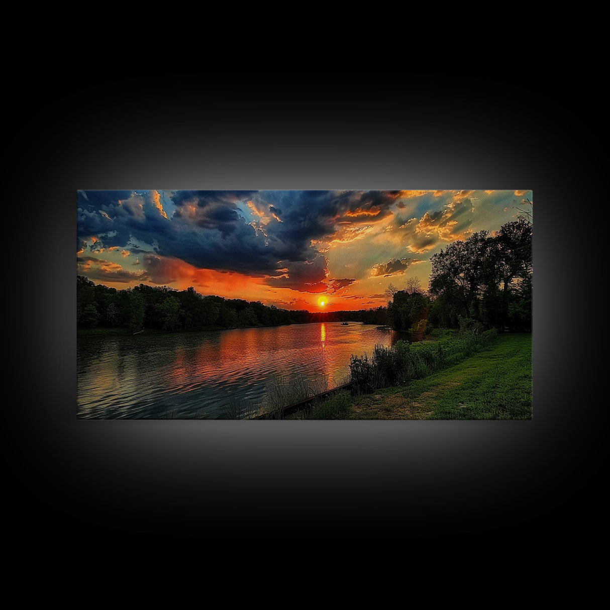We're On River Time, Framed Canvas Print, Sunset Over An East Texas River, Photography Style Landscape Wall Art, Rustic Farmhouse Art