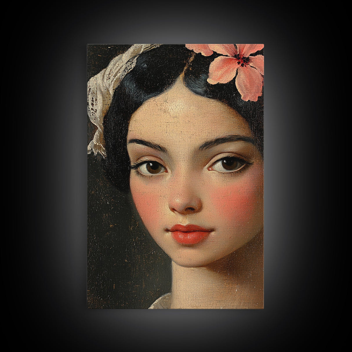 Chicano Portrait of Beautiful Senora, Vintage Style Framed Canvas Print, Mexicana Wall Art