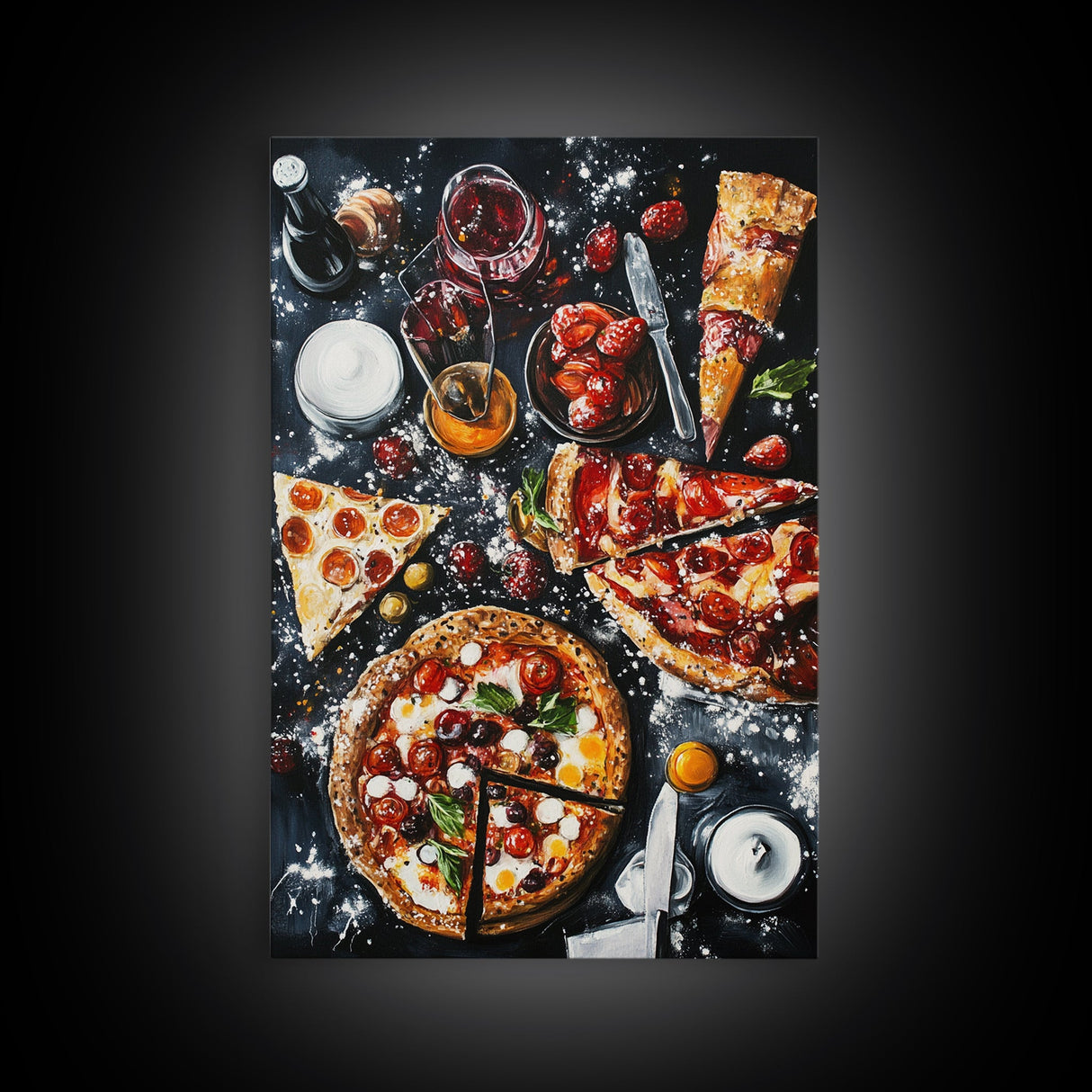 Italian Restaurant Wall Art, Retaurant Decor, Pizza Painting Canvas Print, Kitchen Wall Art, Kitchen Painting, Dining Room Decor