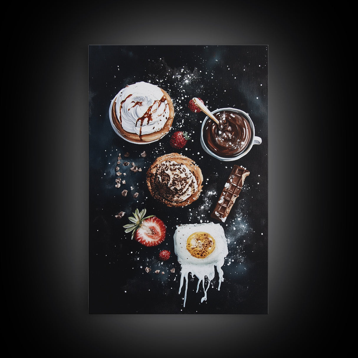 Desserts Wall Art, Kitchen Decor, Bakery Wall Art, Bakery Painting, Wood Framed Canvas Print, Painting of Cupcakes and Coffee