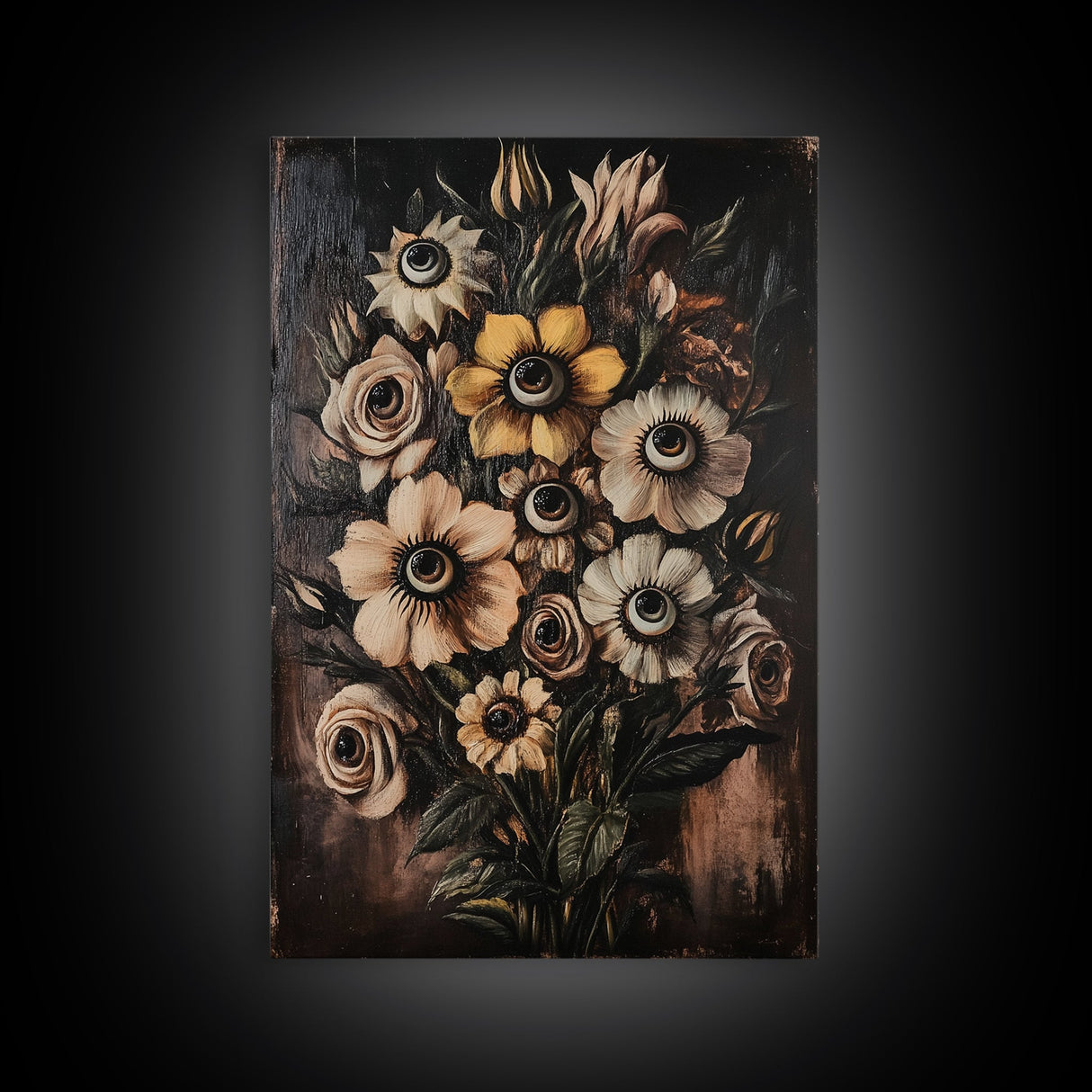 Macabre Halloween Decor, Creepy Flowers With Eyes Canvas Print, Dark Academia Wall Art, Surreal Spooky Gothic Decor, Witchy Art