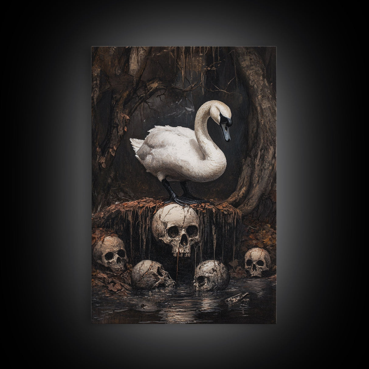 The Black Swan, Gothic Dark Macabre Wall Art, Dark Swan Decor, Halloween Canvas Print, Halloween Decor, Dark Academia Wall Art